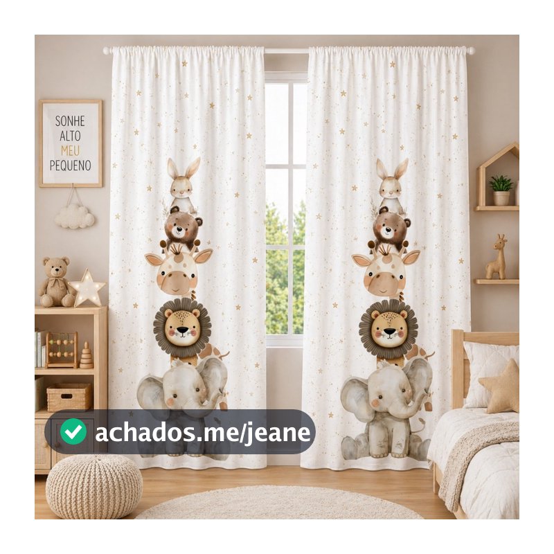 Cortina Infantil Sublimada Decorativa Infantil Quarto de Bebê Tema Safari - 06
