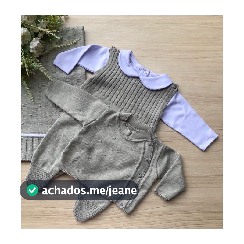 Saída maternidade de menino cinza 4 peças completa tricot roupinha