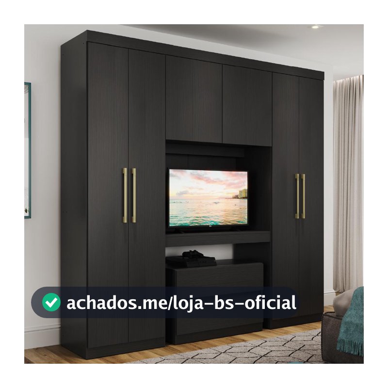 Guarda Roupa Solteiro 6 Portas 2 Gavetas Porto Carraro Preto