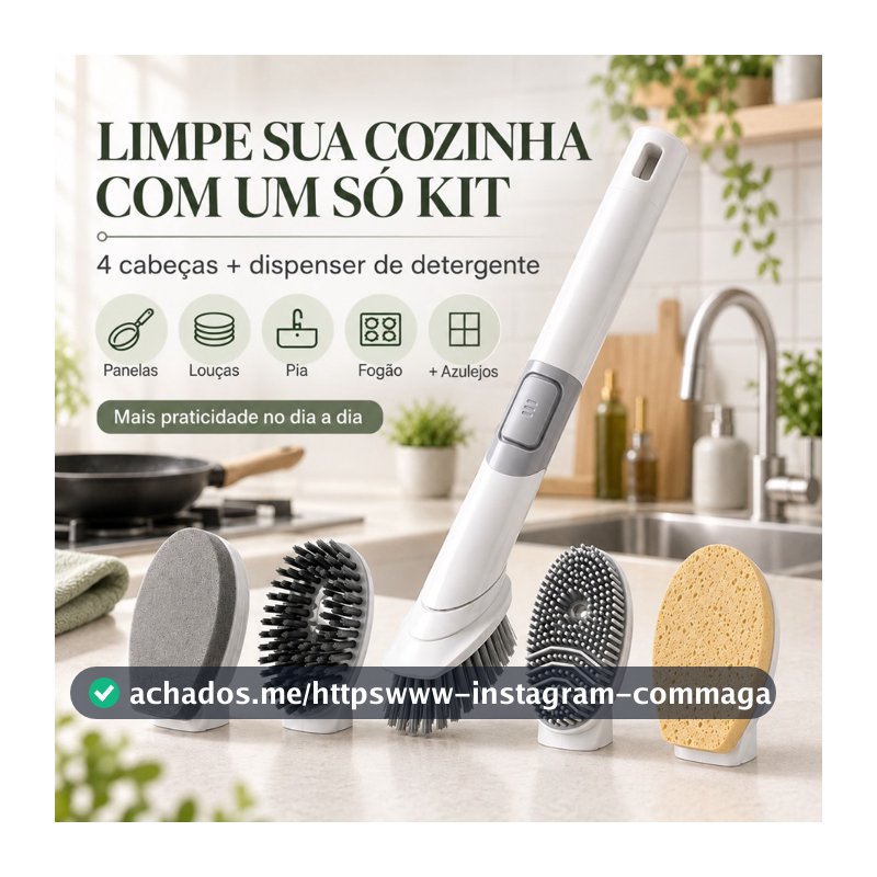 Escova De Limpeza Cozinha 4 Em 1 Com Dispenser De Detergente Para Panelas Louças Pia