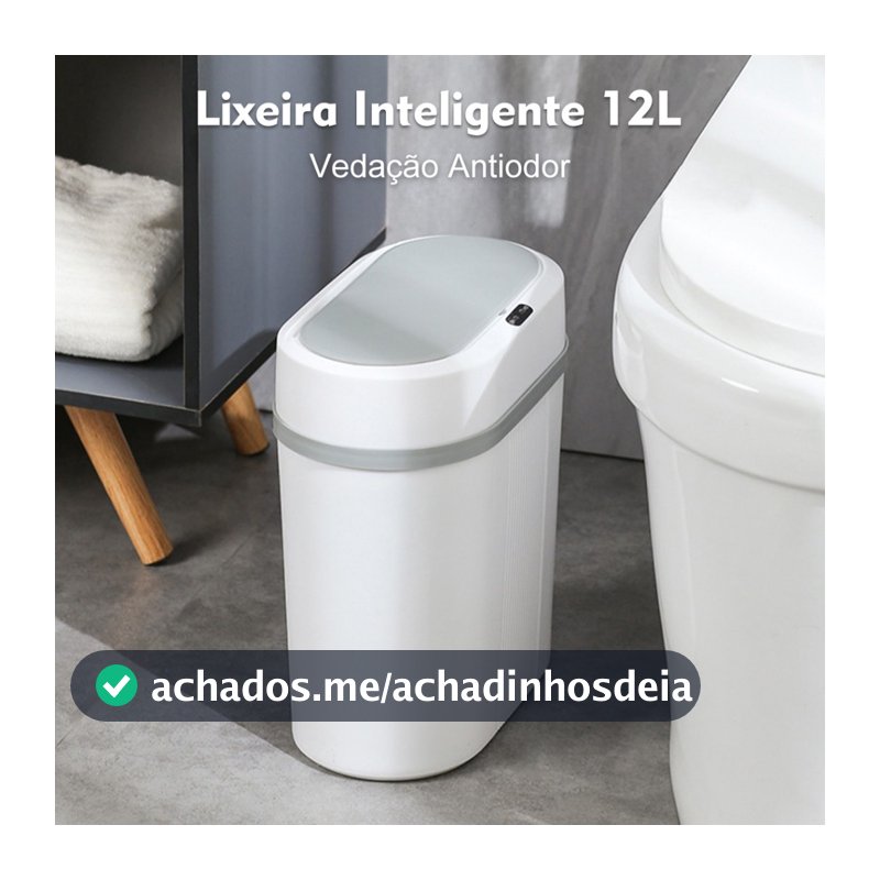 Lixeira Automática 12 Litros Com Sensor Infravermelho Tampa Para Cozinha Banheiro Escritório Quarto