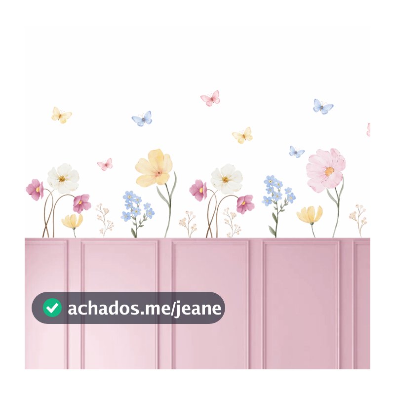 Adesivo Jateado Decorativo Quarto Menina Flores + Borboletas  | Kit Completo Cartela 1,45x0,50m | Recorte Individual