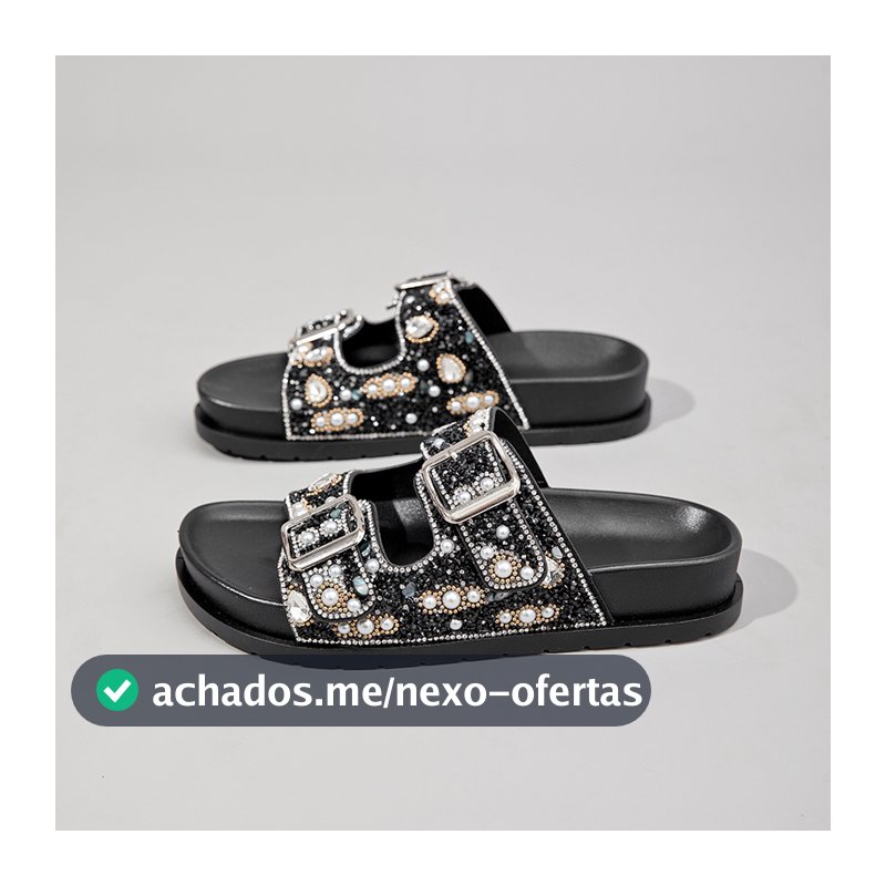 Papete feminina Pérolas de strass de luxo sandália diferente feminina com fivela