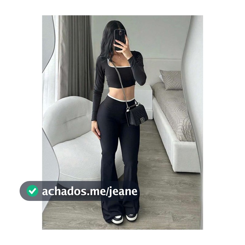 Conjunto Slim | Calça Flare Bailarina Canelada Cintura Alta | Cropped Manga Longa | Gringa - Casual.