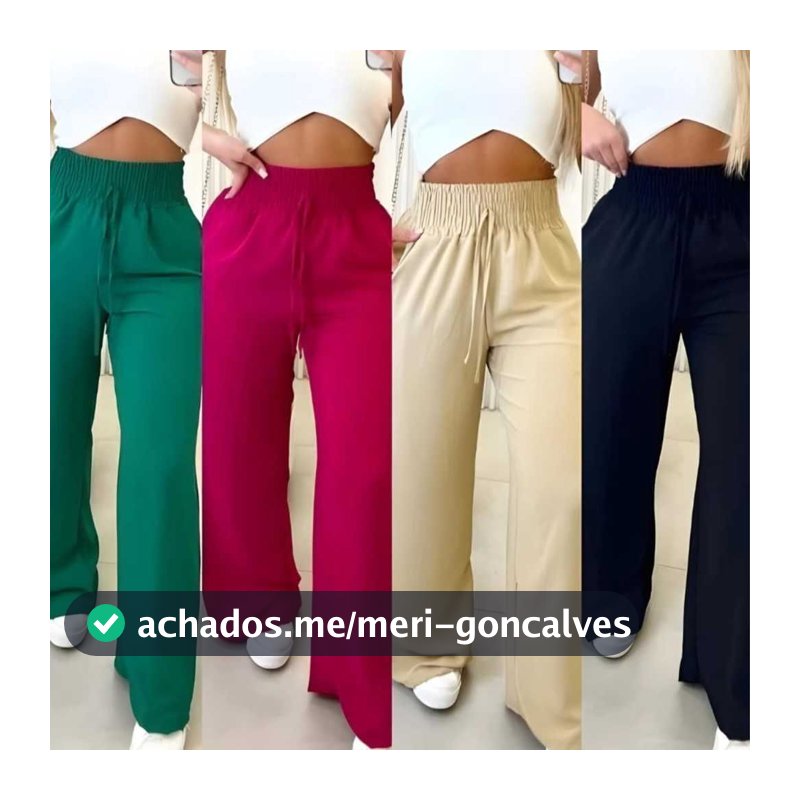 Calça Pantalona Feminina Com Bolso Cintura Alta