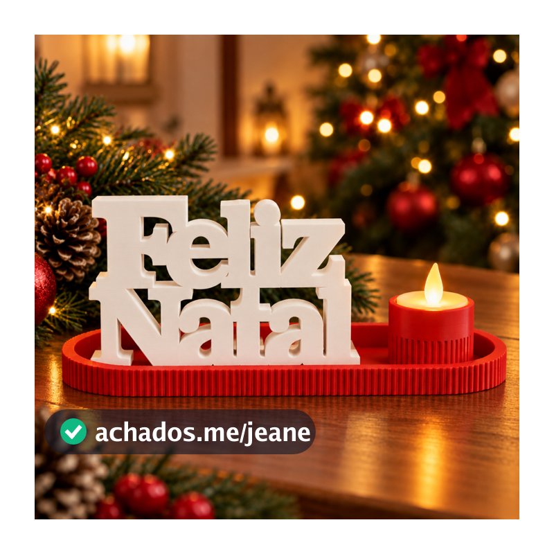 Kit Decoração de Natal Feliz Natal com Vela LED Bandeja Letreiro Decorativa Enfeite Natalino de Mesa