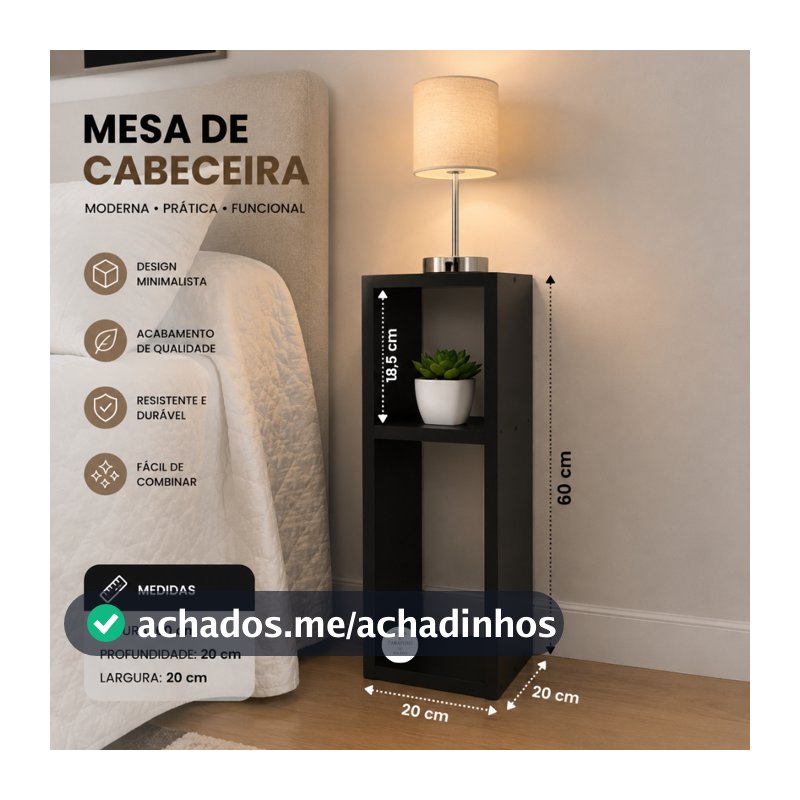 Mesa de Cabeceira Com Nicho Organizador Compacta para Quarto Moderno - 44