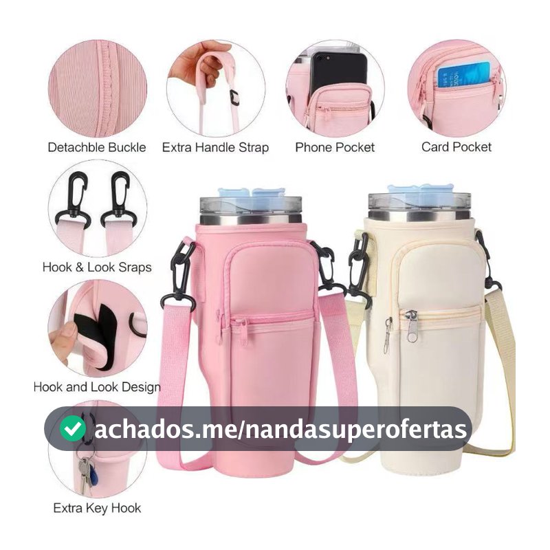 Bolsa Porta Garrafas De Água Compatível Com Copo 40oz 1,2 Litro Para Celular Chaveiro Com Alça De Ombro Ajustável