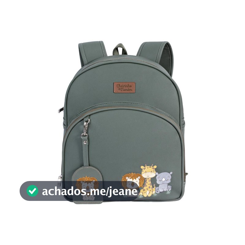 Bolsa Maternidade Menino Mochila Safari Verde Musgo Bordado Imediato - 01 Peça