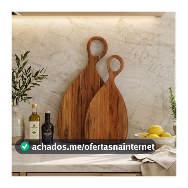 Kit Tábua de Corte Royal Com Cabo Decorar Cozinha Servir e Cortar P e M - Madeira Nobre Premium