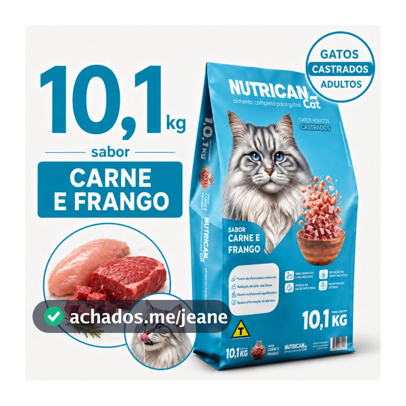 Ração Para Gato Castrado Adulto 10,1kg Sabor Carne Frango 28g Proteína Sem Corante