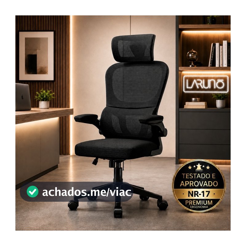 Cadeira de Escritório Ergonômica Giratória Presidente com Apoio Lombar, Braços Ajustáveis e Tecido Mesh- LARUNO