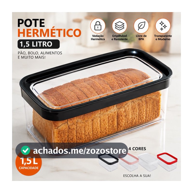 Pote Hermético 1,5L Porta Pão Bolo Organizador Cozinha Alimento mais Fofo Fresco Compacto e Empilhavel