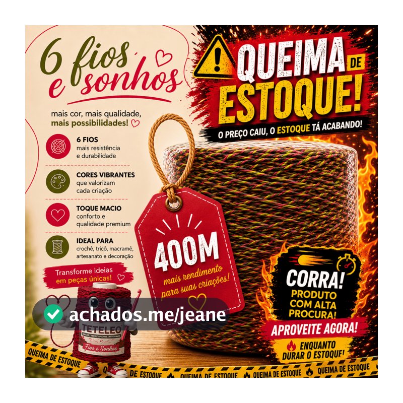 Barbante TeteLeo Queima De Estoque Nº 6 400 Metros – Fio Premium para Crochê |  Extra Macio, Sem Poeira e Não Desbota