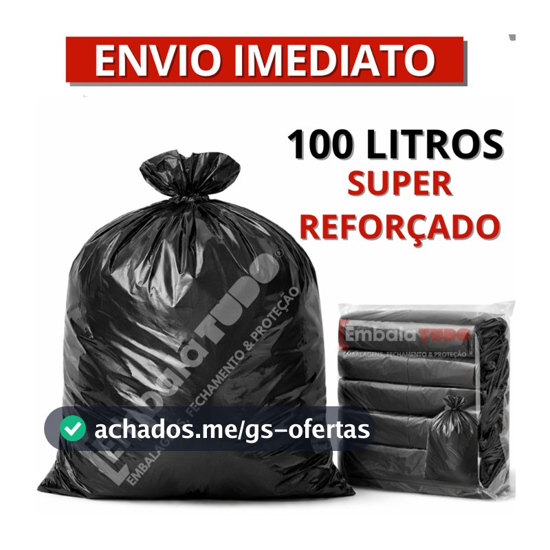Saco de lixo reforçado 100L com 100 unidades Preto