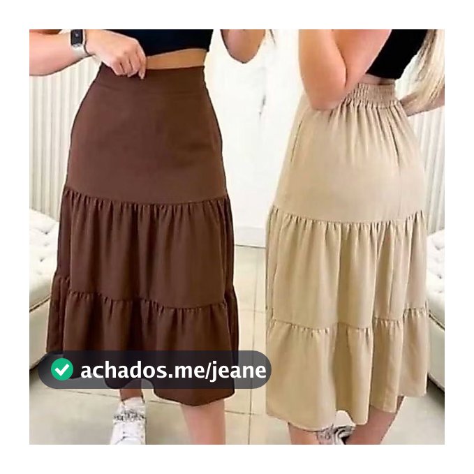 Saia Midi Três Marias Feminina com Forro | Moda Evangélica | Cintura com Elástico