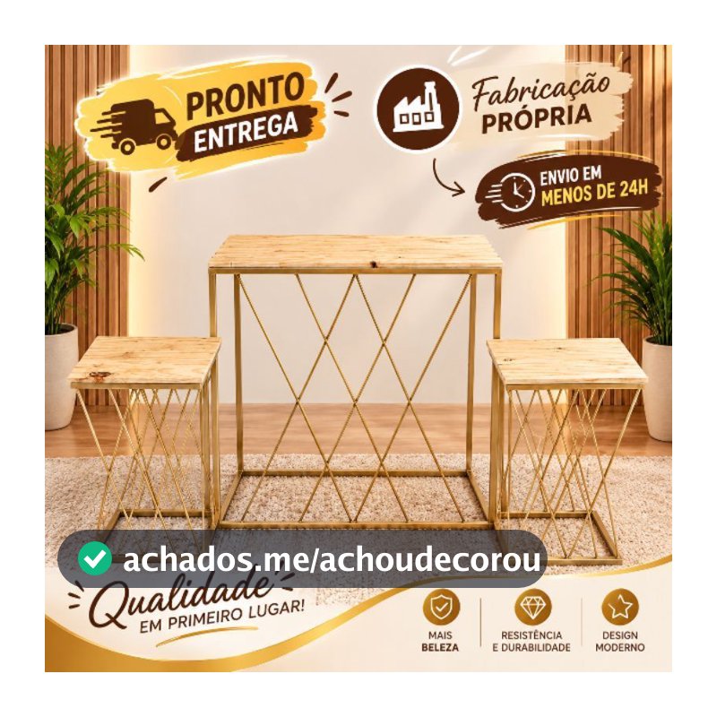 Kit  Mesa Treliça Dourado 1G e 2P + Mini Arco Romano 4 Peças Decoração Festa