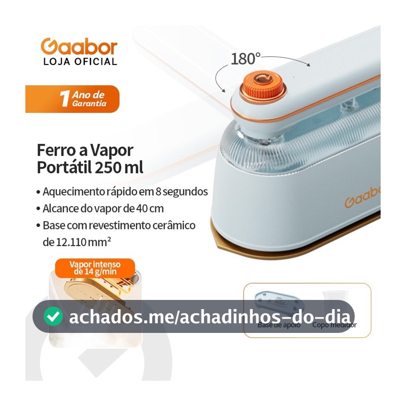 Gaabor 1200W Ferro de Passar Seco e Úmido Vertical Horizontal Roupa Casa Viagem HM-M03A