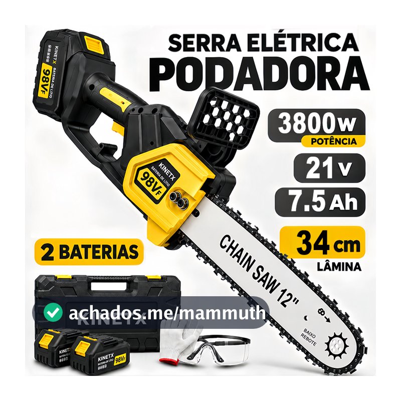 Motosserra Eletrica 3800W Portatil 12 Polegadas Brushless 2 Baterias Podada Arvore Serra a Bateria Profissional