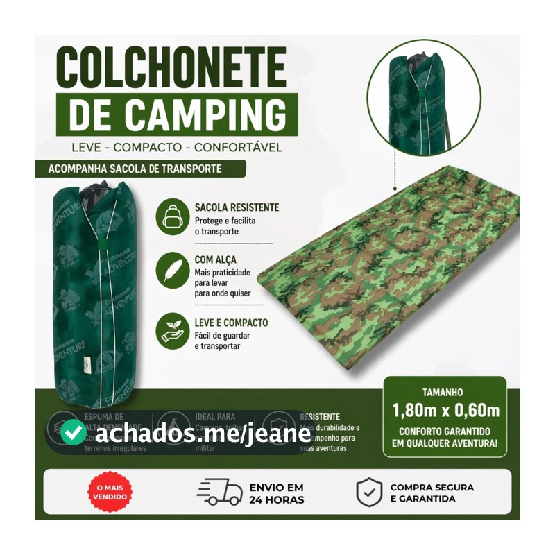Colchonete Camping Solteiro Camuflado 180x60 Acampamento Dobrável Impermeável Com Alça