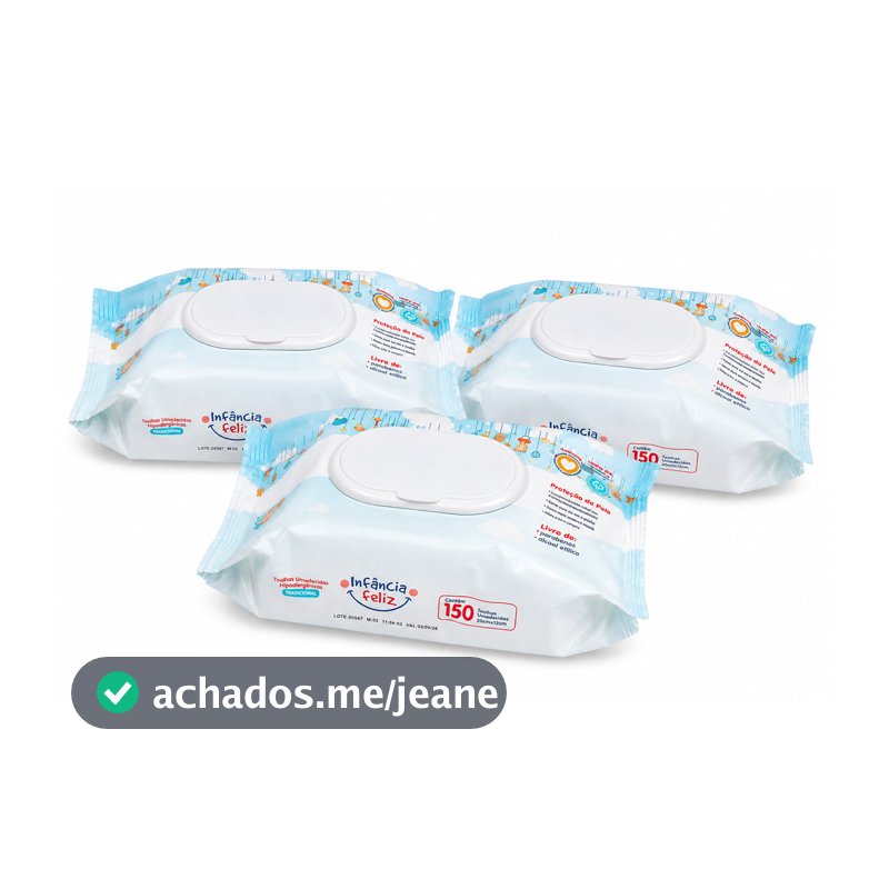 Kit 3 Pacotes de Toalhas Umedecidas Infância Feliz 150 folhas 98% Água - Vegana Lenço Umedecido