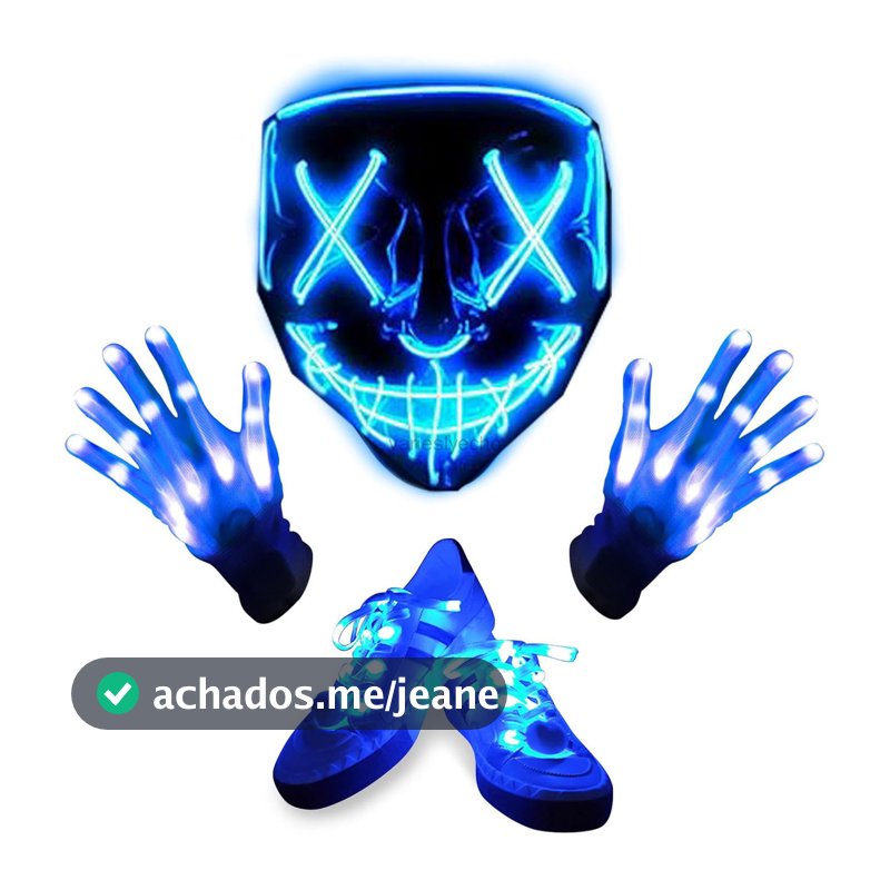 3 Conjunto De Máscara LED De Halloween , Luvas Iluminadas E Cadarços Brilhantes , Assustadora , Fantasia Festa De Cosplay Para Adultos Crianças
