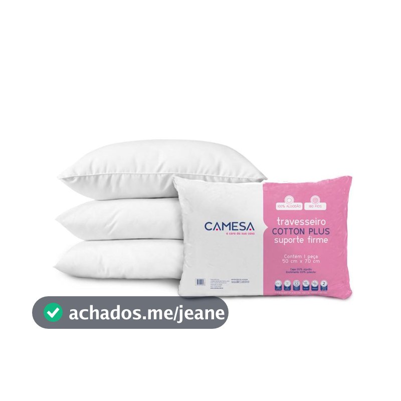 Travesseiro Cotton Plus Camesa – Suporte Firme 50x70cm | Antialérgico e Confortável