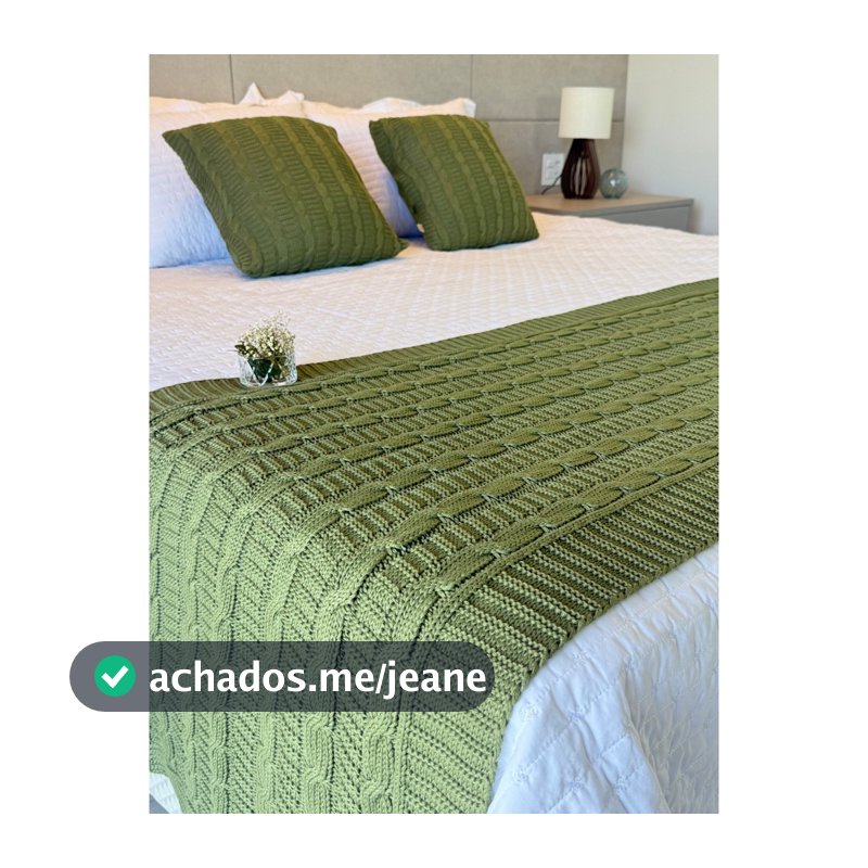 Kit Manta Peseira Tricot Trança Cama Casal Queen King + 2 Capas Almofadas Decorativa Premium Sofá FI