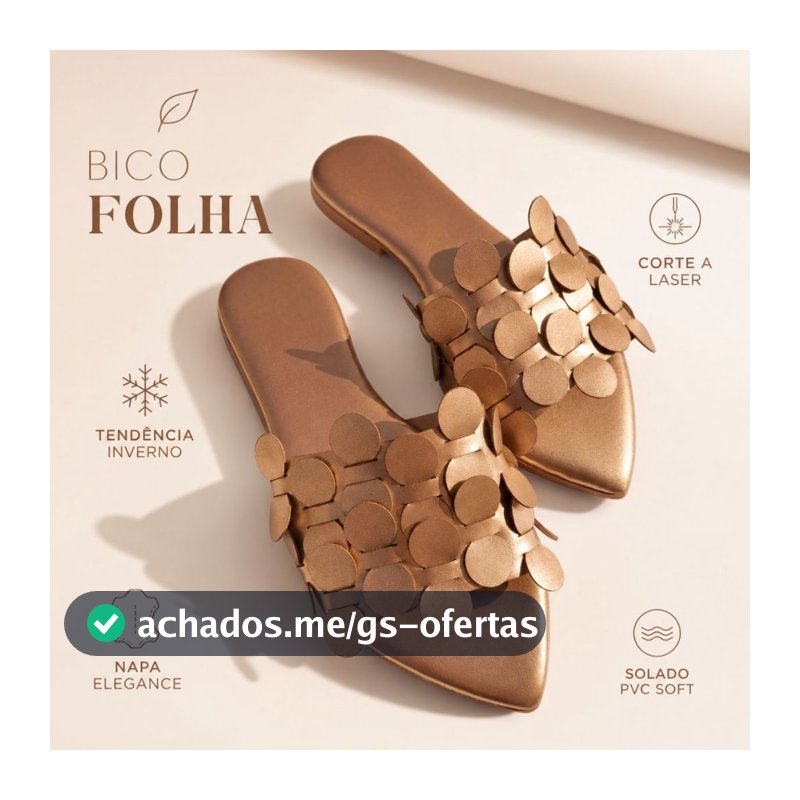 Sandalia Rasteirinha Feminina Bico Folha Rose Gold Corte a Laser Conforto Casual Elegante