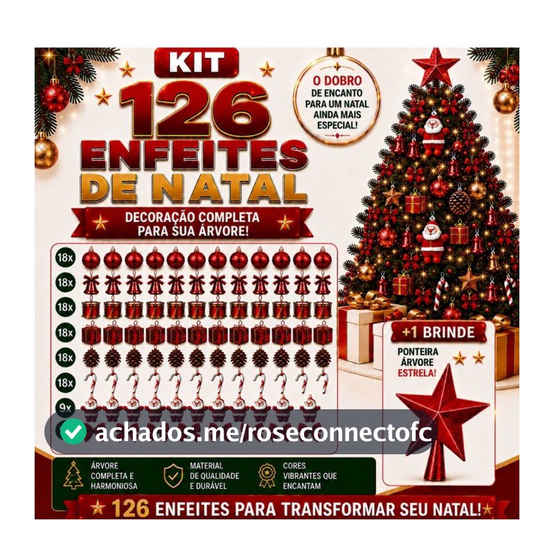 Kit 126 Enfeites Arvore de Natal Completo Decorada Decoração Natalina Acessórios Bolinhas Laços + Estrela Brinde