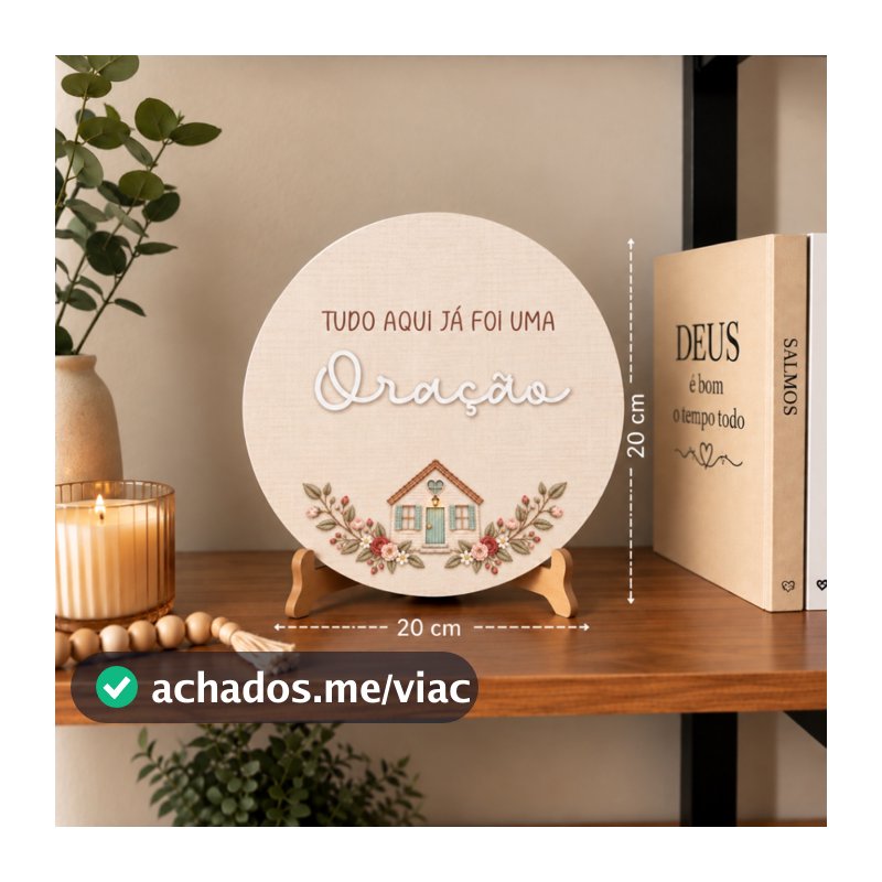 Enfeite Decorativo Tudo Aqui Já Foi Uma Oração MDF Acrílico Decoração Cristã Sala Quarto Religioso