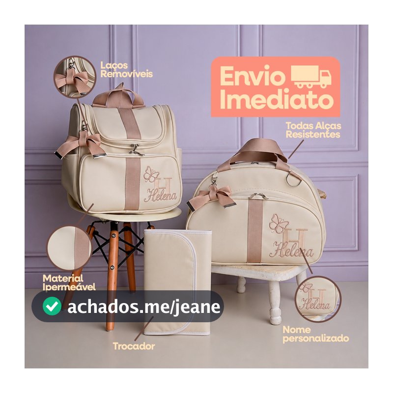 Kit Bolsa Maternidade 3 Peças Personalizada Menina Menino Bordada Mochila Mala Trocador Impermeável Luxo Bebê Gestante