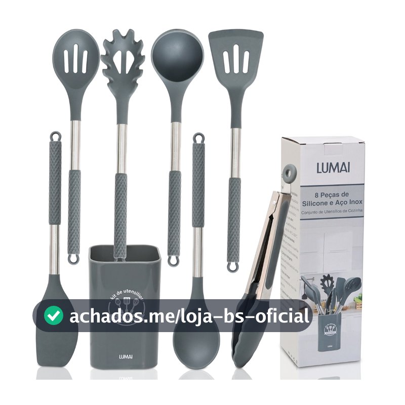 Lumai Kit Utensílios de Cozinha Berlim de Silicone Aço Inox Grande Colheres Espátulas Concha Pegador