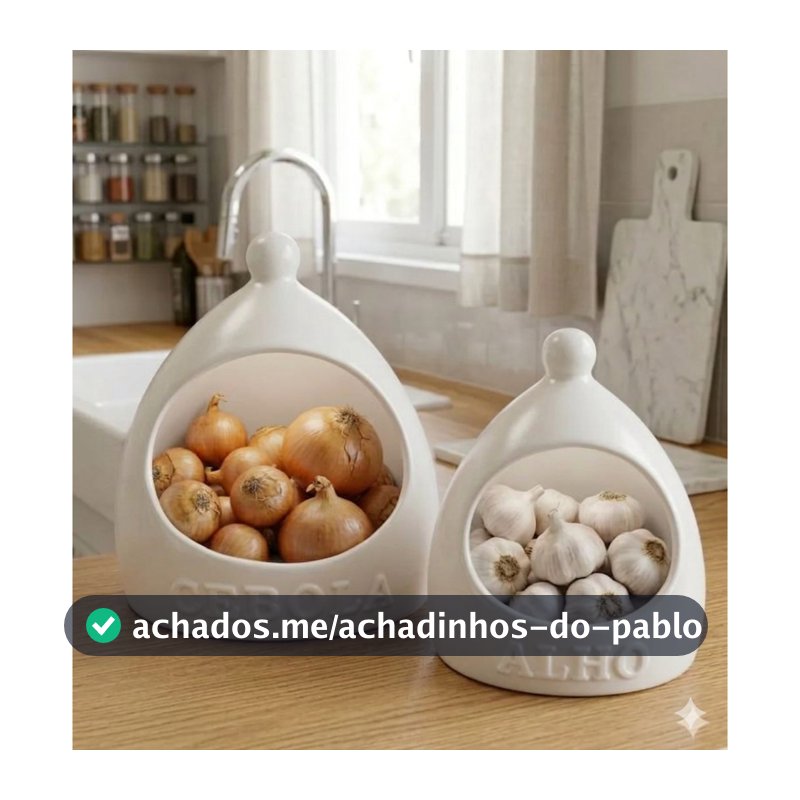 Kit Porta Cebola E Alho Cerâmica Cor Branco- Lançamento
