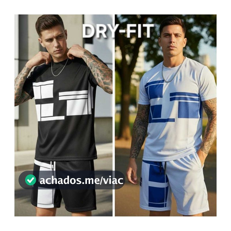 Kit Conjunto Masculino Dry Fit Esportivo Camiseta + Bermuda Moda Fitness Verão