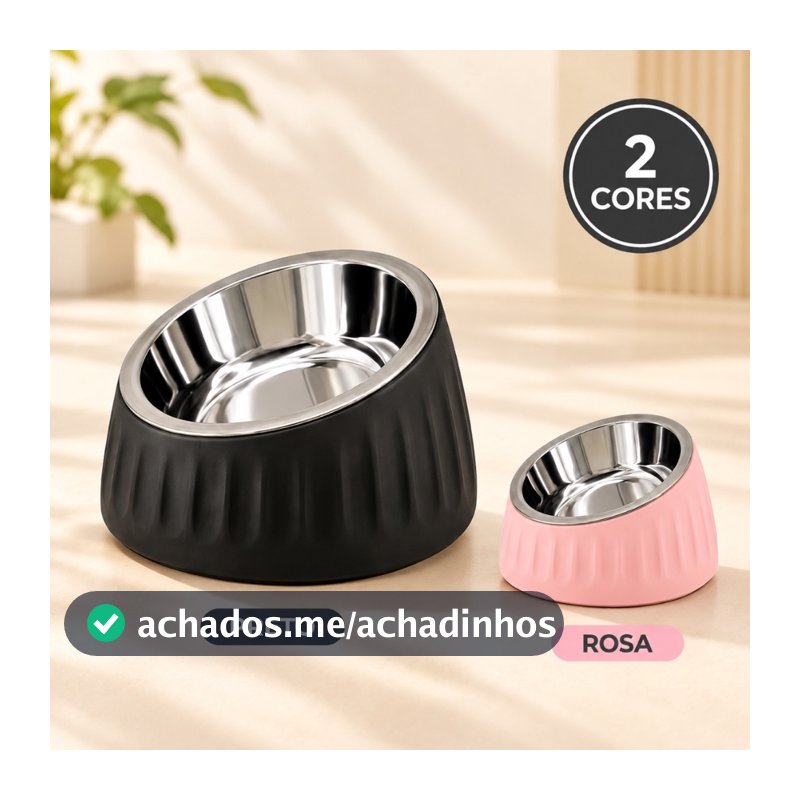 COMEDOURO INOX PARA CÃES E GATOS NÃO ESCORREGA LIMPEZA RÁPIDA NÃO ACUMULA BACTÉRIA NEM ODOR CURVADO PRETO 450ML