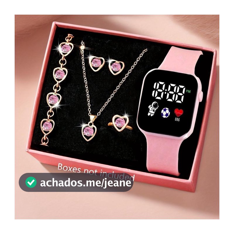 Conjunto De Relógio Feminino De 5 Peças , Relógios Eletrônicos Femininos , Pulseira , Anel , Brinco , Colar , Presente D
