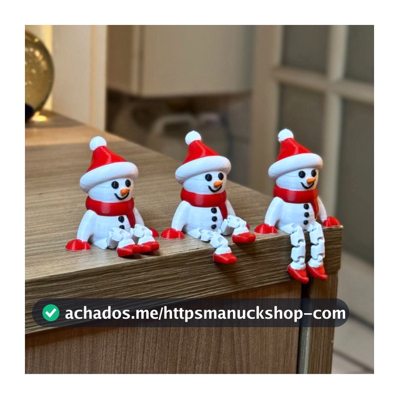 Boneco de Neve Articulado Natalino | Sentado com Pernas Articuladas | Decoração De Natal