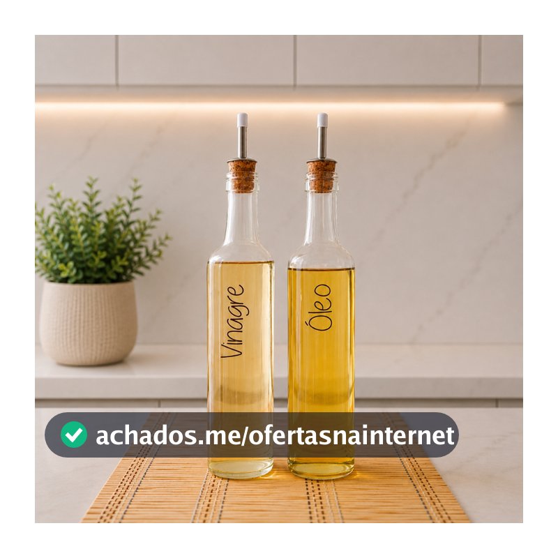Kit 2 Galheteiros de Vidro 500ml | Bico Dosador Cortiça |  Vinagre | Azeite | Óleo