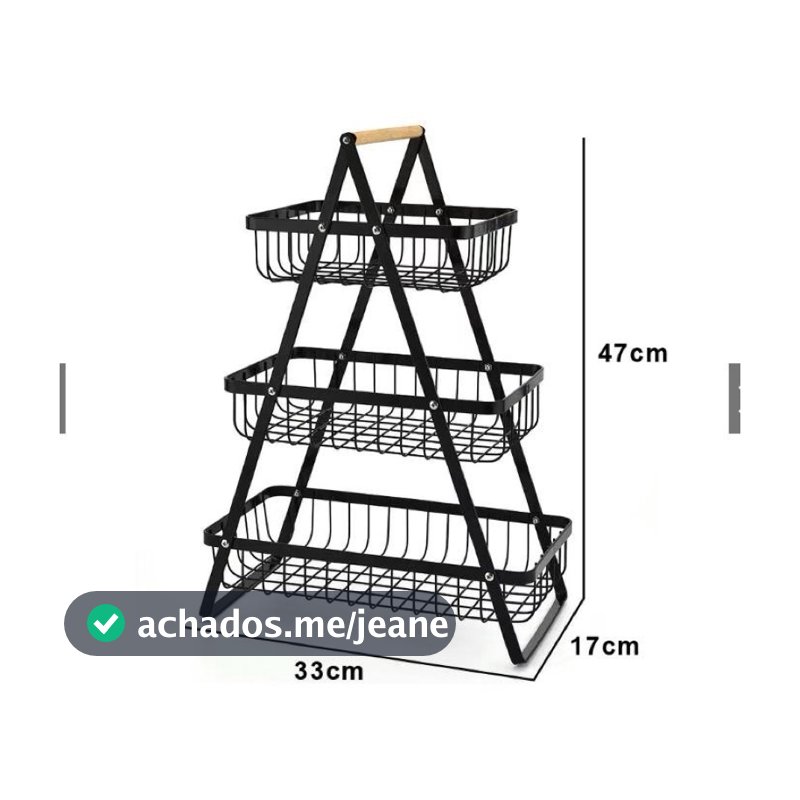 Fruteira de Mesa Premium Aramado 2 ou 3 Andares 33cm ou 47cm Altura Cesta Organizador Multiuso