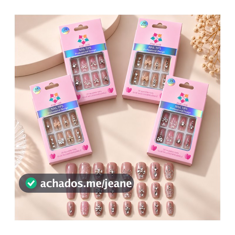 ANA1108 KIT96 Unidades Unha Cola Postiça Decorada Glitter Bailarina Quadrada Amendoada Francesinha
