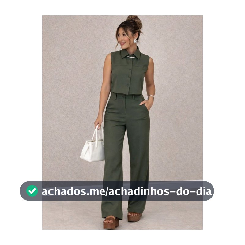 Conjunto Alfaiataria Calça E Colete Feminino Cintura Alta Elegante Social