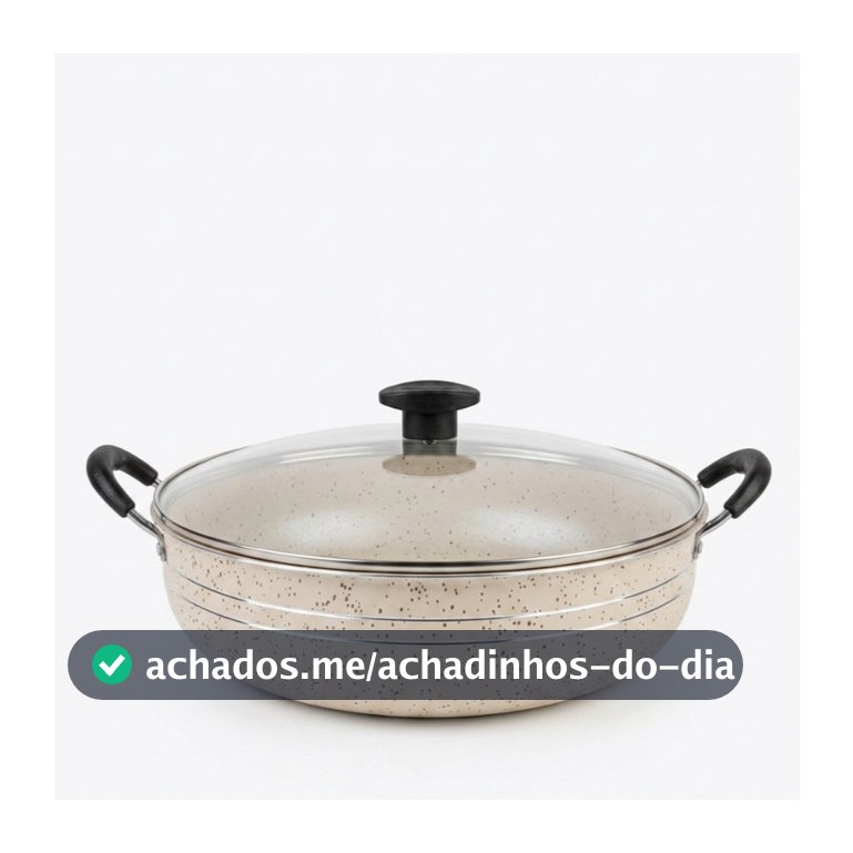 Panela Grande Frigideira Wok Silver Lines Antiaderente com alças + Tampa.