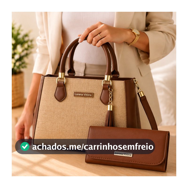 Kit Bolsa Feminina Palha Lorena Vitória + Carteira Lisa Elegante Transversal Premium
