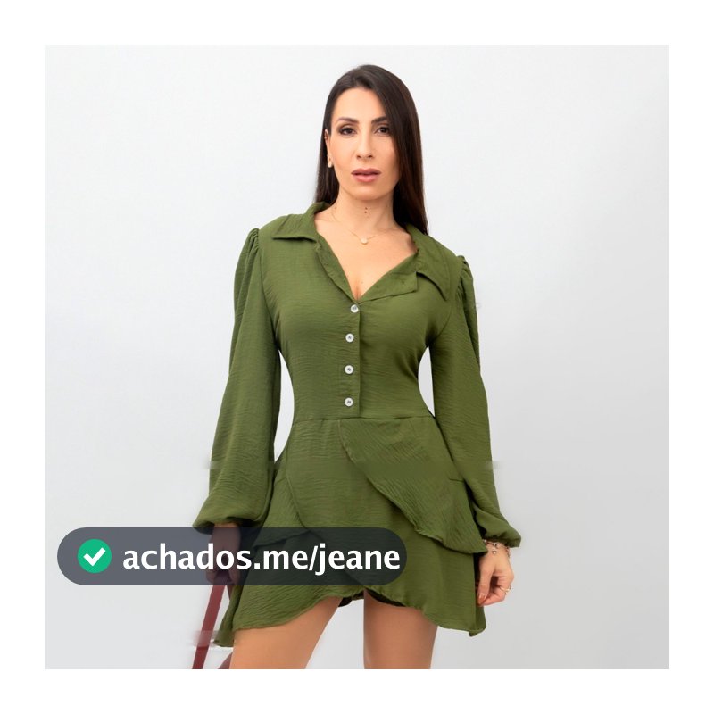 Vestido Feminino Curto Social Elegante Com Babados e Botões Camisa Chemise Promoção Lançamento