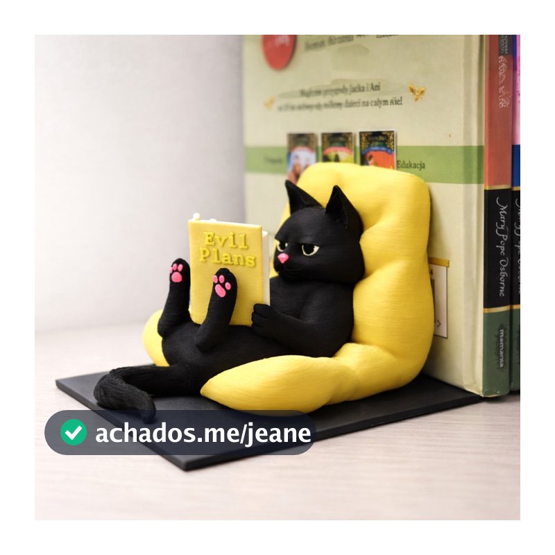 Suporte de Livros Gato Leitor 3D | Bibliocanto Criativo | Decoração Geek para Estante