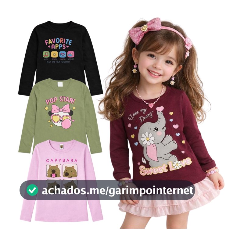 Kit Camiseta Manga Longa Infantil Feminina - Roupa Infantil Menina - blusa infantil menina