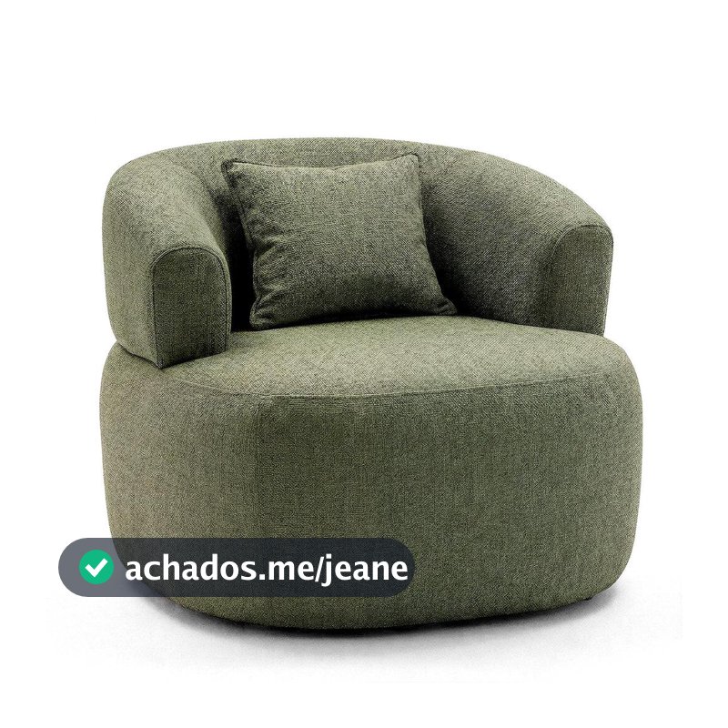 Poltrona Puff Orgânica Decorativa Linho Luxo Moderna Chique Sala Escritório Decoração Incluso Almofada Verde