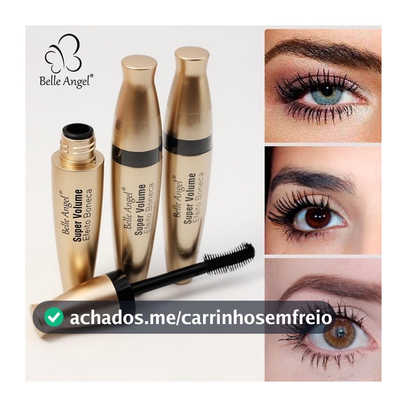 Rímel Máscara de Cílios Super Volume Efeito Boneca Belle Angel – Volume Extremo/ Longa Duração/ Olhar Definido e Intenso
