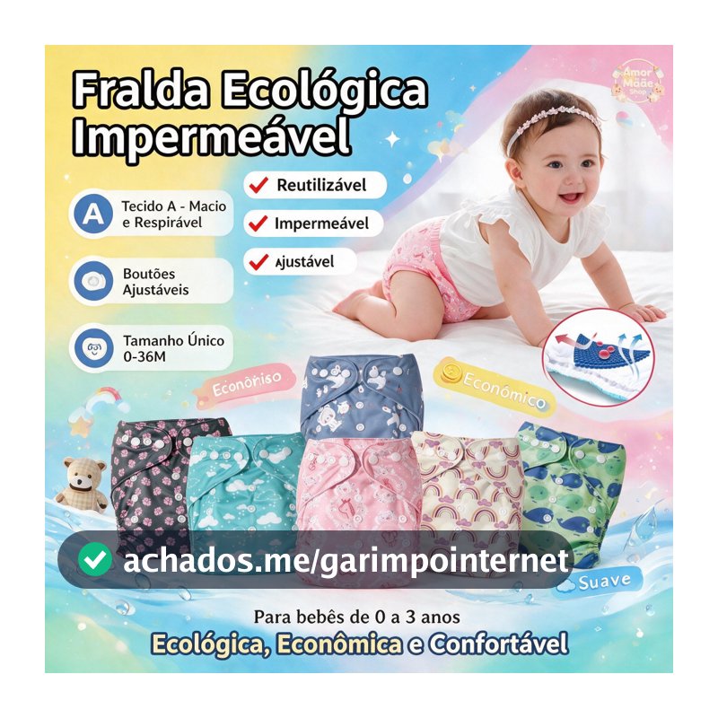 Fralda Ecológica Reutilizável Ajustável Para Bebês Impermeável Conforto E Sustentabilidade Crianças